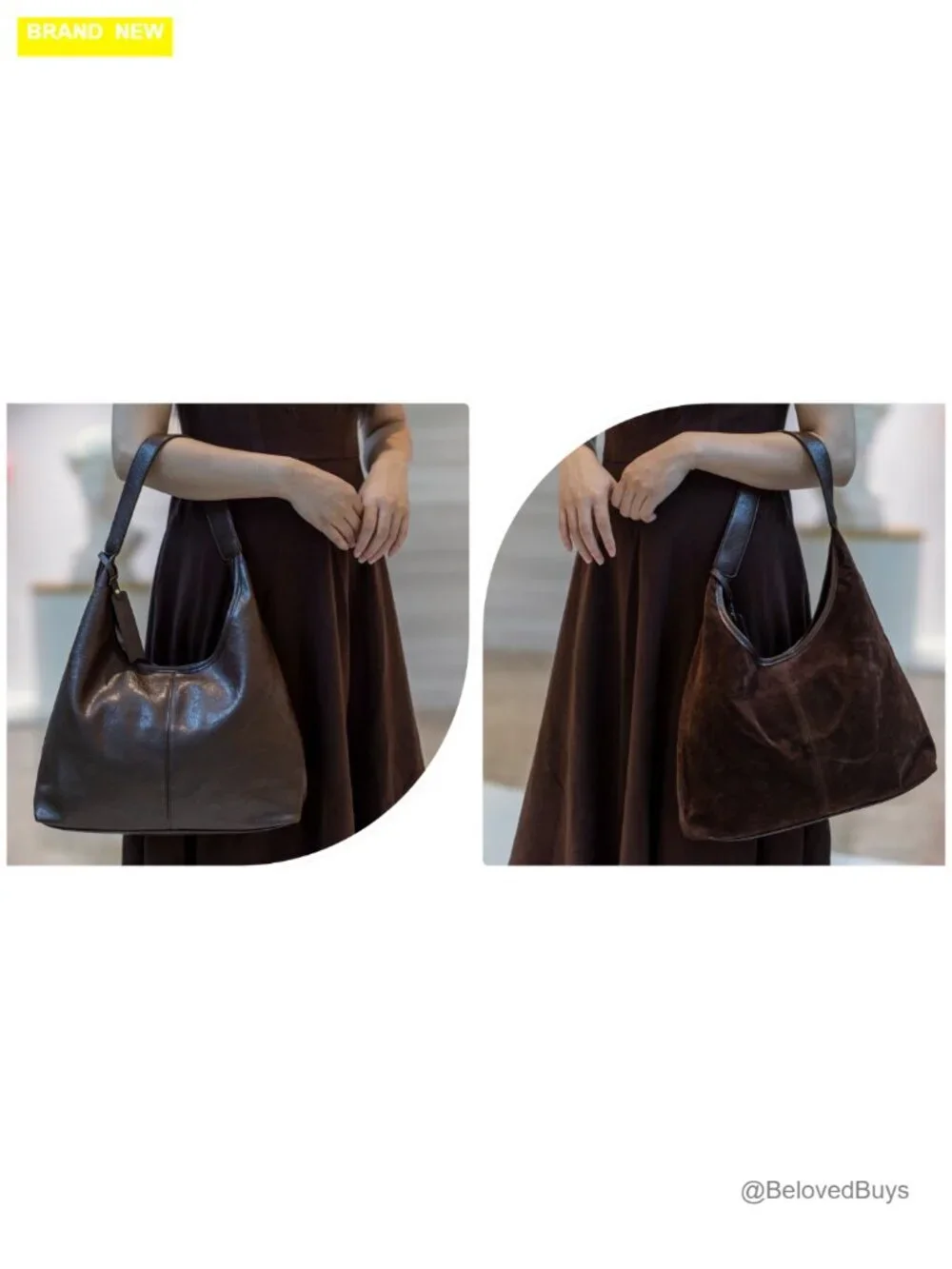 PU Leather and Suede Hobo Tote Bag with Interior Pockets Large Capacity